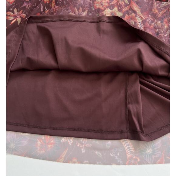 Candalite Midi Dress Womens Medium Burgundy Floral Mesh Overlay Sheer Sleeves - Picture 9 of 11